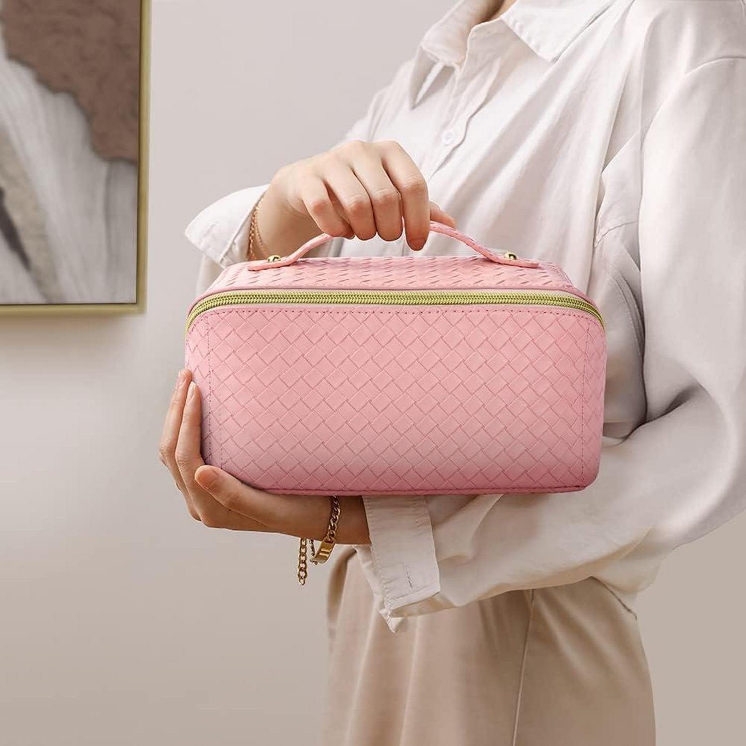 Große Reise-Kosmetiktasche PU Leder Wasserdicht Rosa Organizer