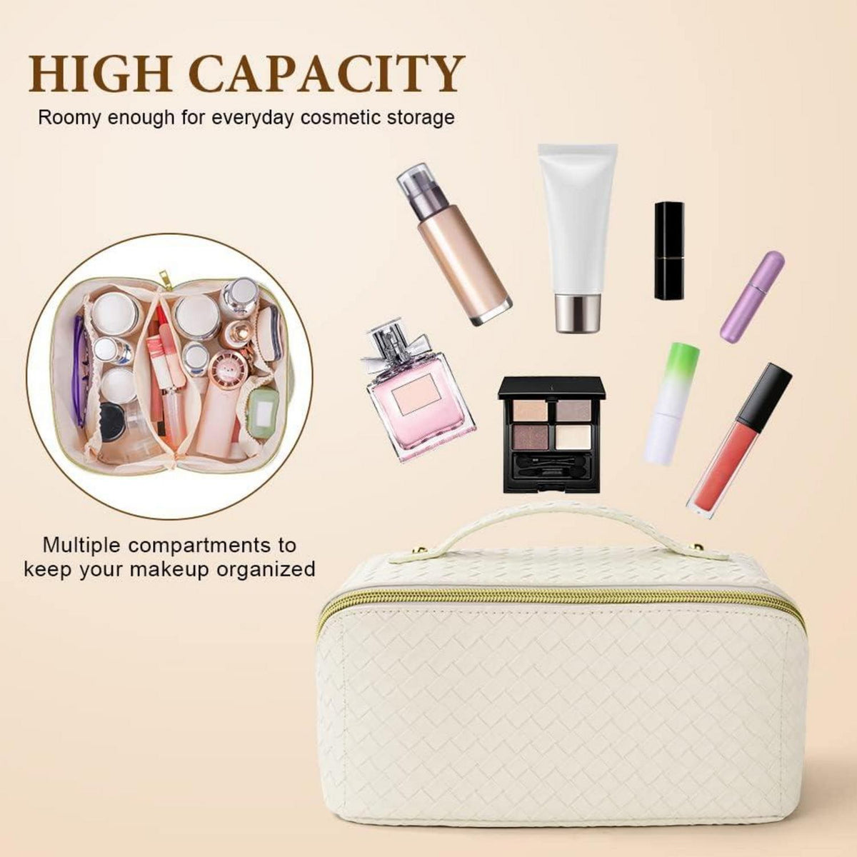 Aucuu Reise Make-up Tasche mit Großer Kapazität und PU Leder