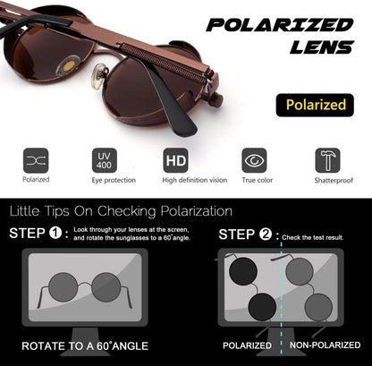 CGID Retro Runde Polarisierte Sonnenbrille UV400 Vintage Steampunk Metallrahmen