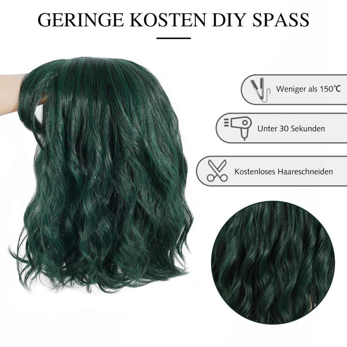 Dunkelgrüne Bob Perücke mit Pony – Damen Kurzhaar Perücke für Cosplay & Party