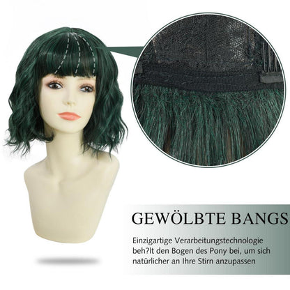 Dunkelgrüne Bob Perücke mit Pony – Damen Kurzhaar Perücke für Cosplay & Party