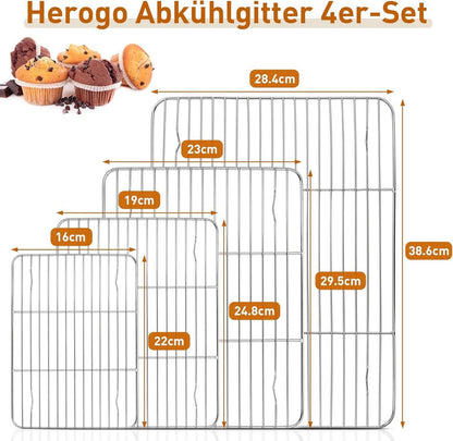 Herogo Edelstahl Abkühlgitter Set 4 Stück Backen Grillen