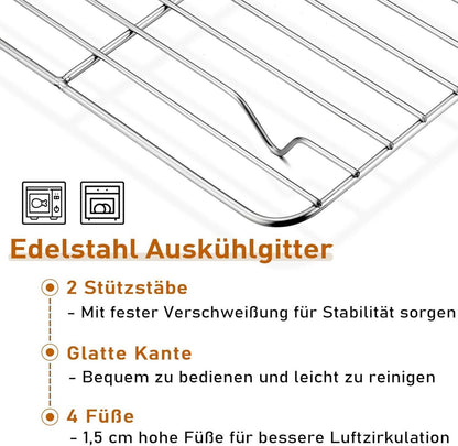 Edelstahl Kuchengitter Set 4 Stück zum Backen Grillen Rostfrei