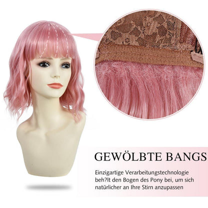 Rosa Bob Perücke mit Pony – Kurz, Wellig, Cosplay & Party