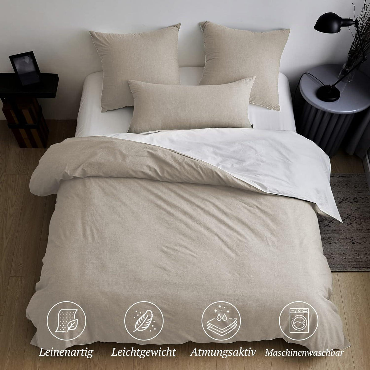 SOULFUL Bettwäsche 135x200 Baumwolle 4tlg. Aprikose Stone Washed Look