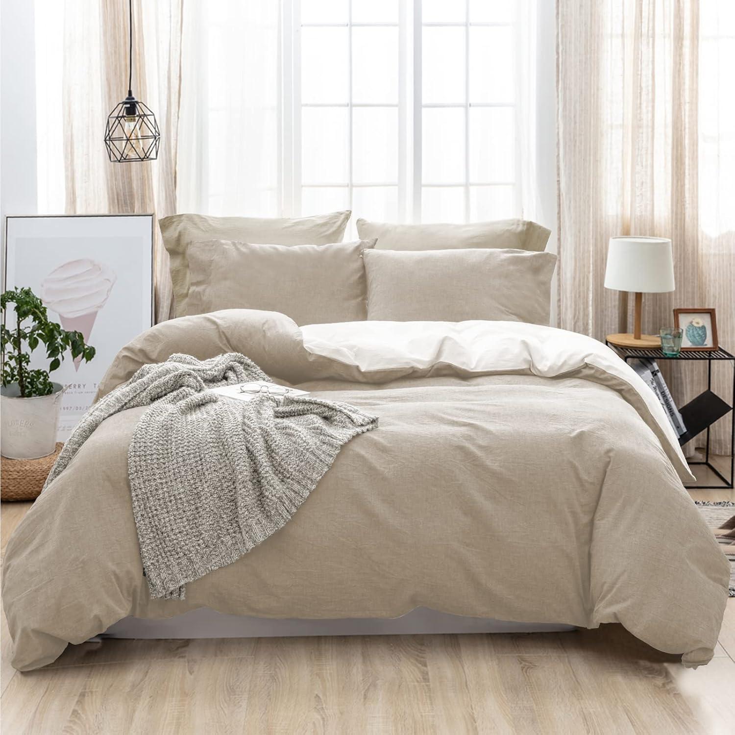 Bettwäsche Set Aprikose 100% gewaschene Baumwolle 155x220cm