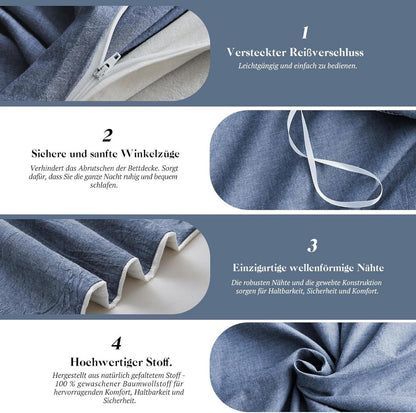 Bettwäsche Set 200x200 Baumwolle 3tlg Denim Blue Stone Washed mit