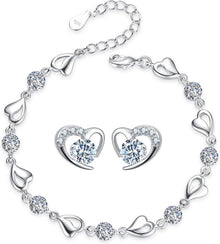 Silber Kristall Herz Armband Ohrringe Schmuck Set Love Form