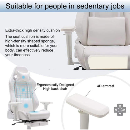 Ergonomischer Gaming Stuhl mit Fußstütze und Lendenkissen, Weiß