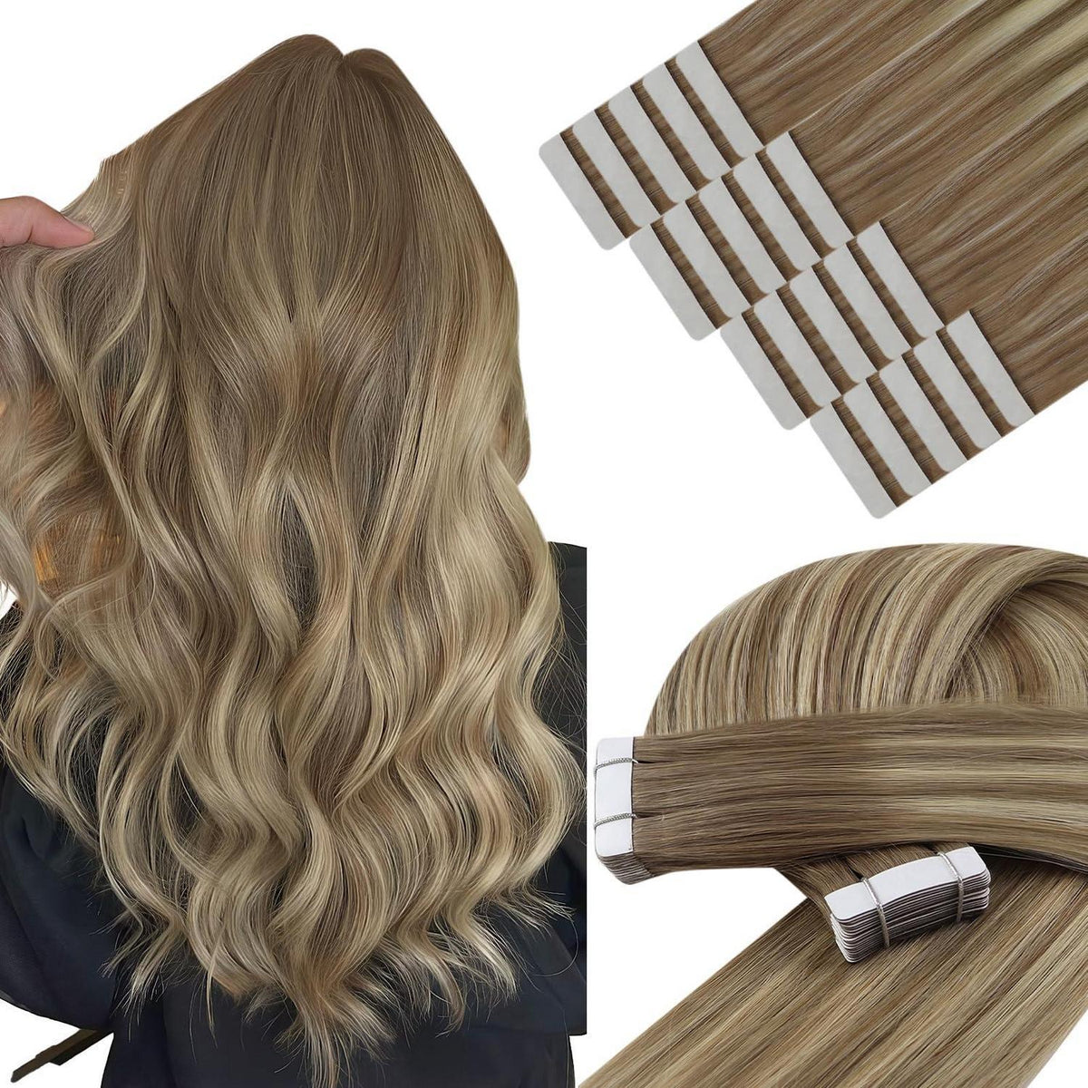 Braune Ombre Tape-in Haarverlängerung Echthaar 50cm