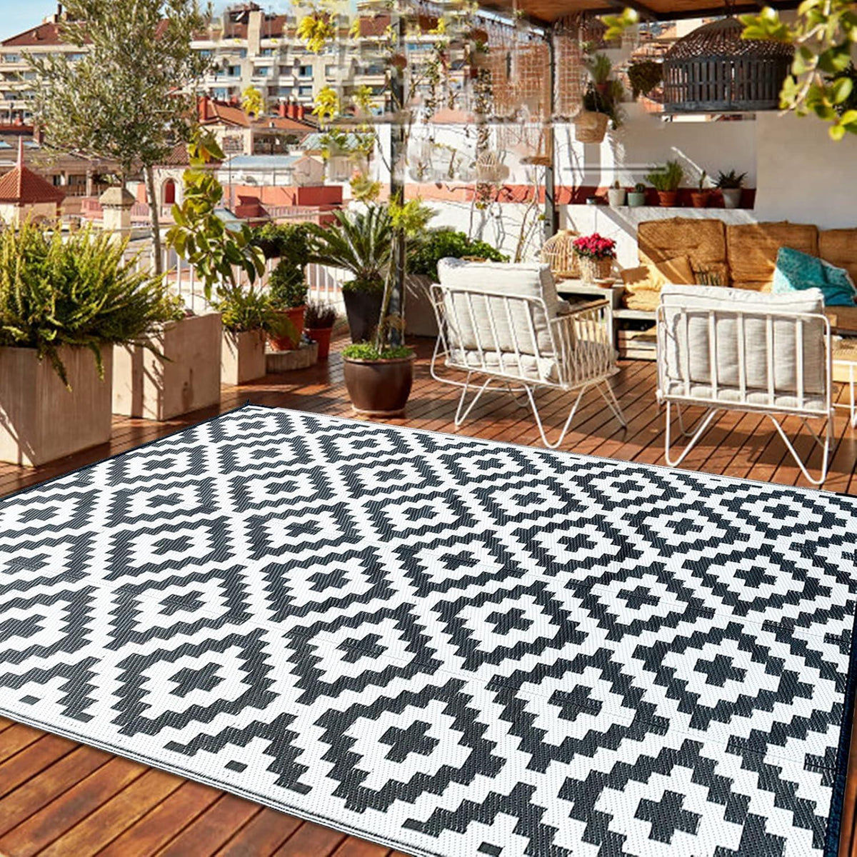 Wetterfester Outdoor Teppich 150x240cm für Balkon und Garten
