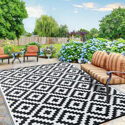 Wetterfester Outdoor Teppich 150x240cm Balkon Terrasse Garten Modern Schwarz UV Beständig