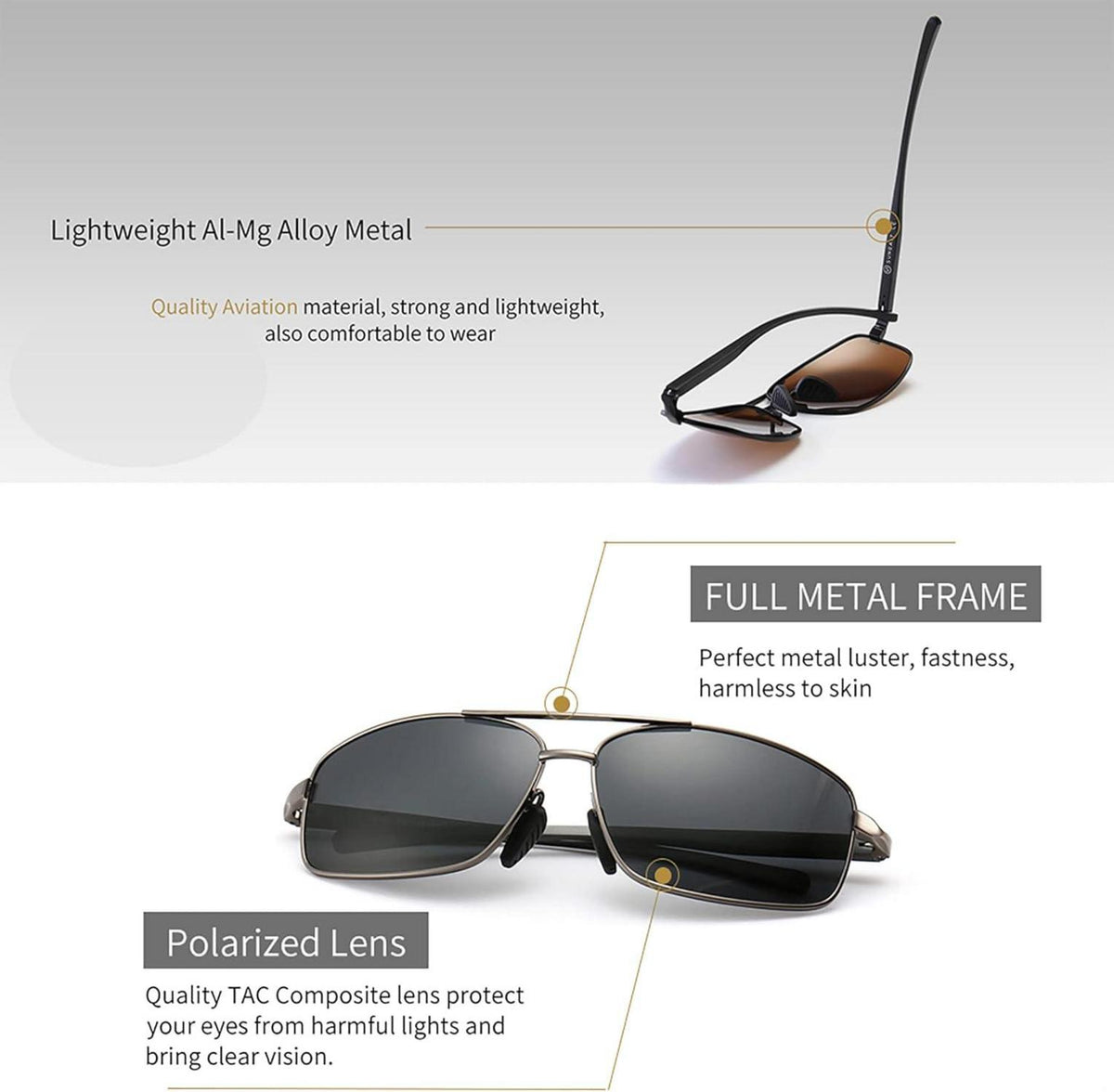 SUNGAIT Ultraleichte Polarisierte Rechteckige Herren Sonnenbrille UV400 CAT 3