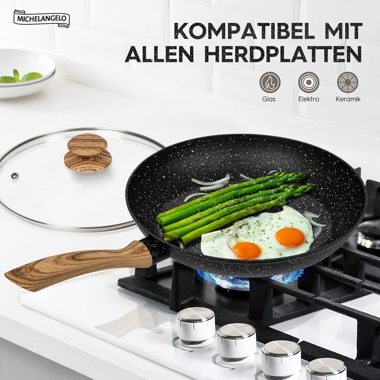 Antihaftbeschichtete Bratpfanne mit Glasdeckel 20cm Schwarz Induktionsfähig