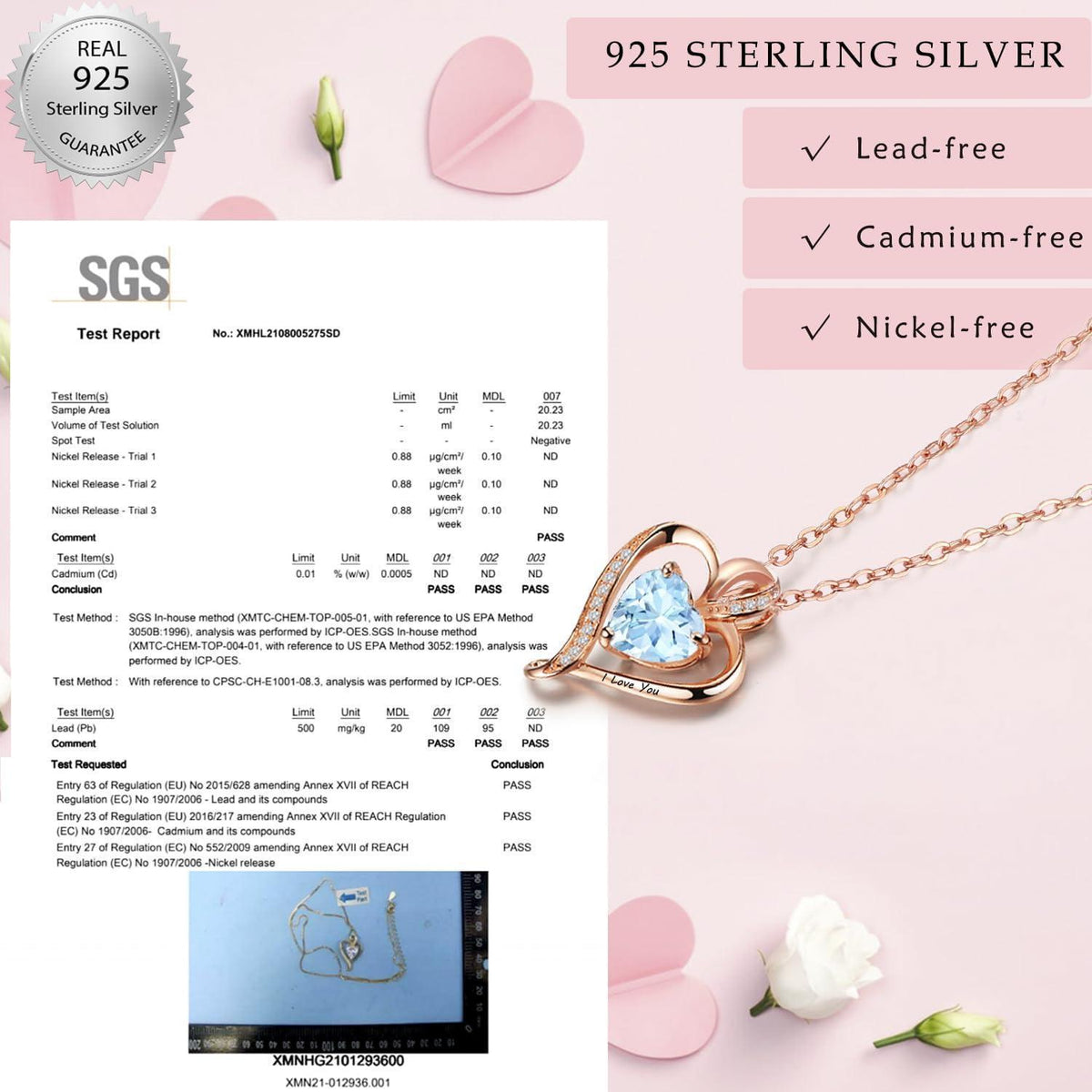 Silber Herz Kette Damen "I love you" Gravur & Geburtsstein