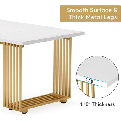 Moderner Schreibtisch Weiß & Gold | 180x80cm | Home Office Tisch