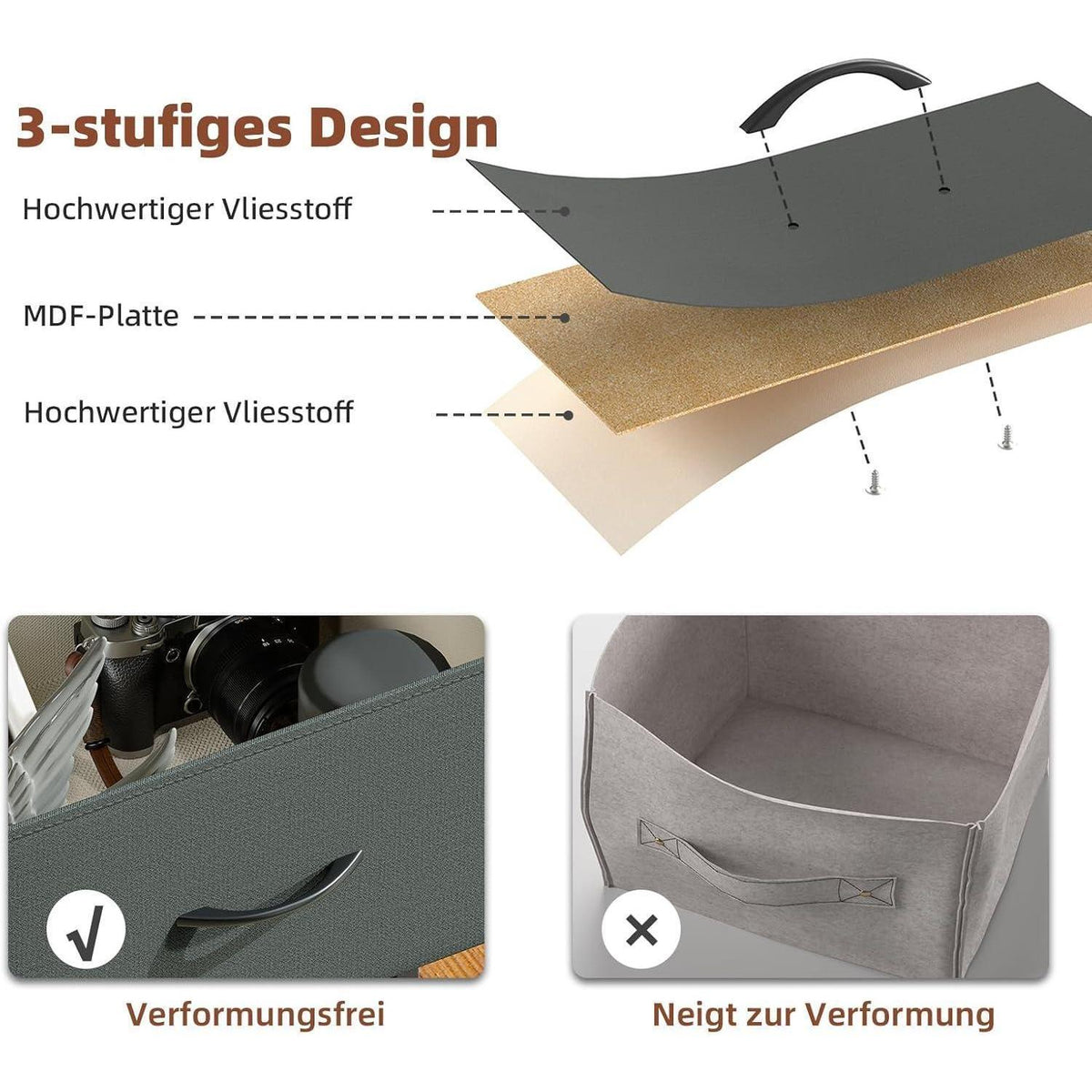Somdot Kommode mit 9 Stoffschubladen, Kohlegrau