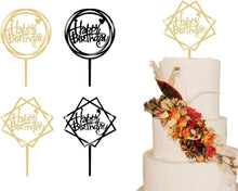 Happy Birthday Cake Topper 4 Stück Geburtstagsdeko Acryl Gold Schwarz