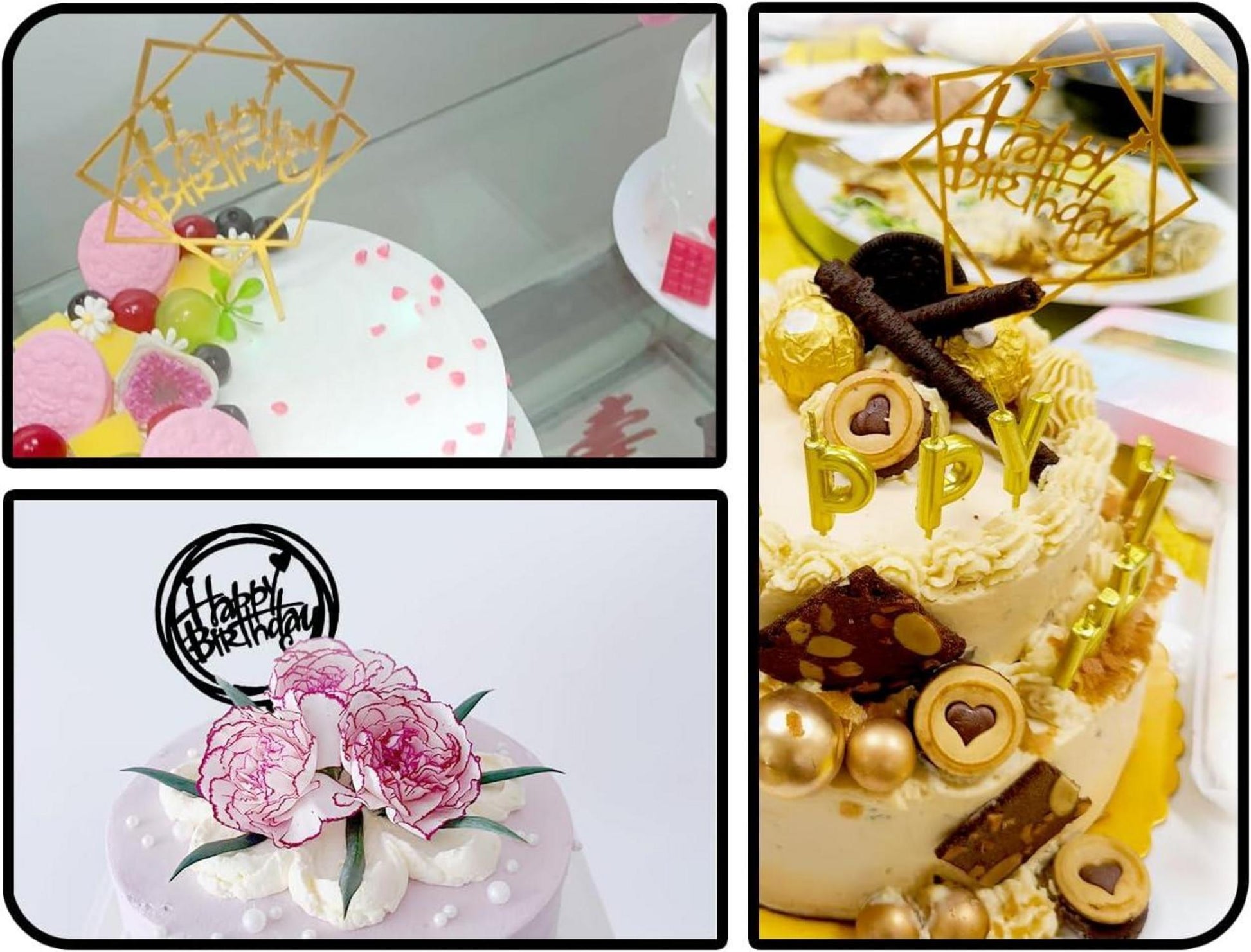 Happy Birthday Cake Topper Set Gold Schwarz 15cm - Geburtstagsdeko