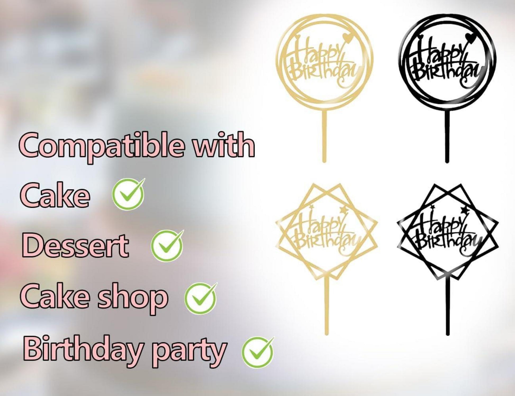 Happy Birthday Cake Topper Set Gold Schwarz 15cm - Geburtstagsdeko