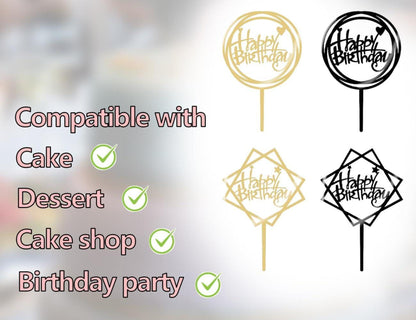 Happy Birthday Cake Topper Set Gold Schwarz 15cm - Geburtstagsdeko