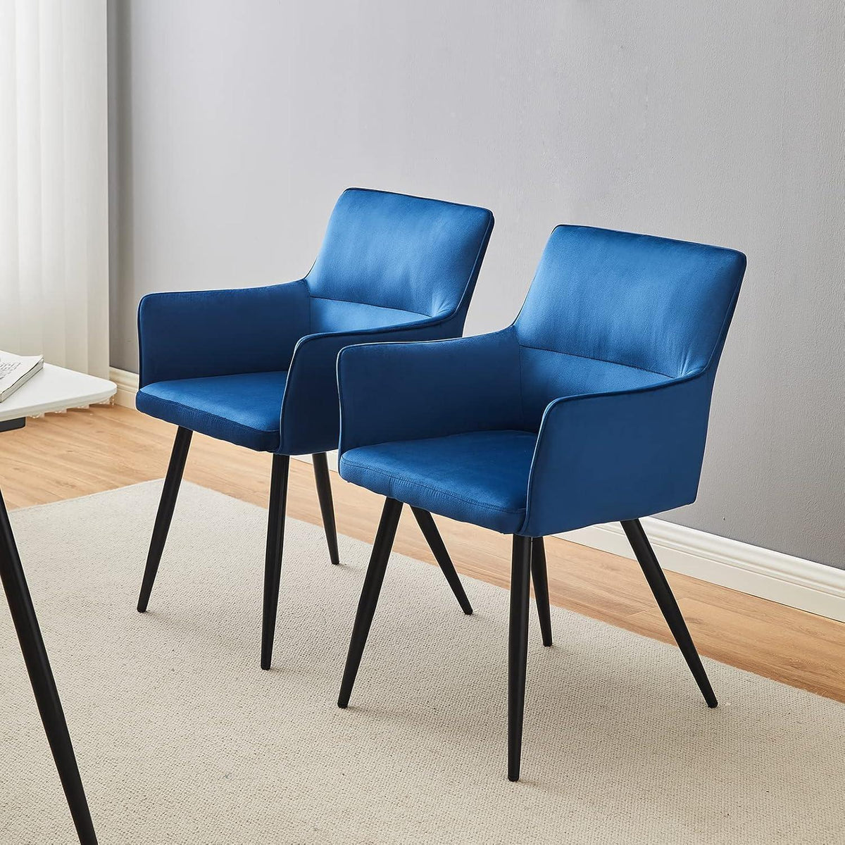 Samt Esszimmerstühle 2er-Set mit Armlehnen, Blau