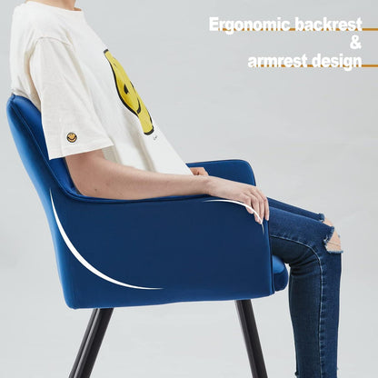 Samt Esszimmerstühle 2er-Set mit Armlehnen, Blau