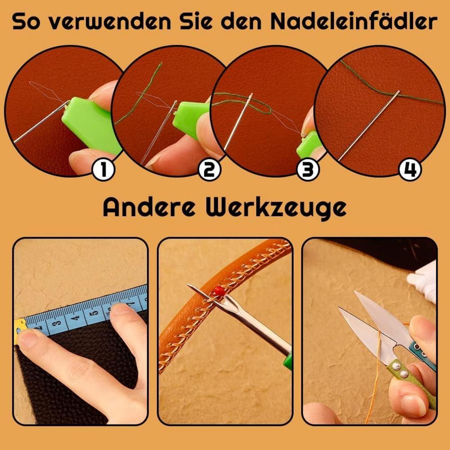 59-teiliges Leder-Nähset inkl. Nadeln, gewachstem Faden & Zubehör
