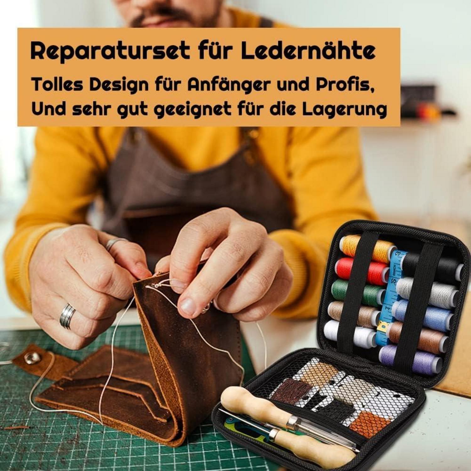 59-teiliges Leder-Nähset mit Nadeln, Ösen, Faden