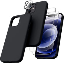 iPhone 12 Pro Silikon Case mit Schutzfolie und Kameraschutz in Schwarz