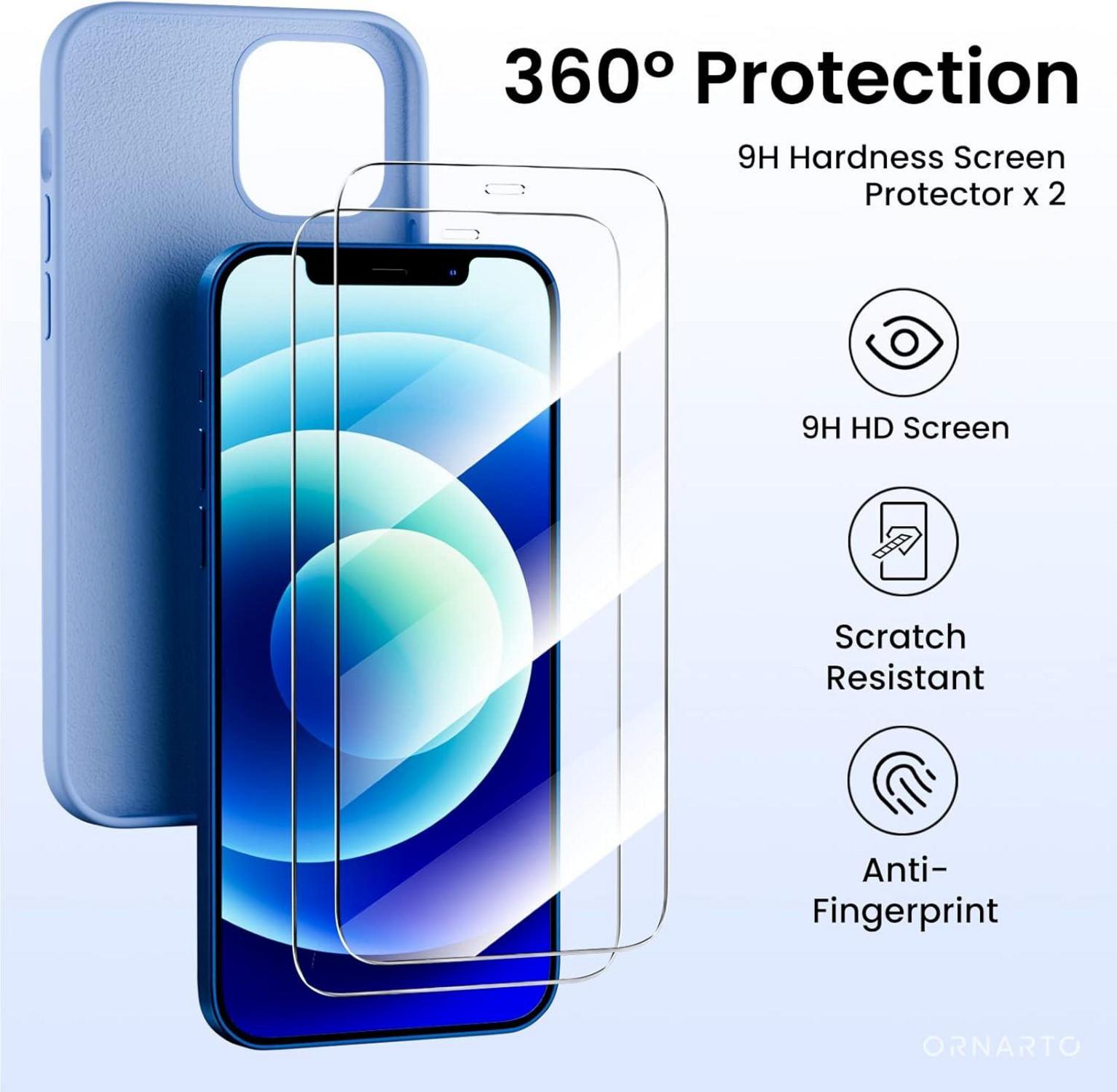 iPhone 12 Silikon Case + 2x Schutzfolie + 2x Kameraschutz Ultra Dünn Blau
