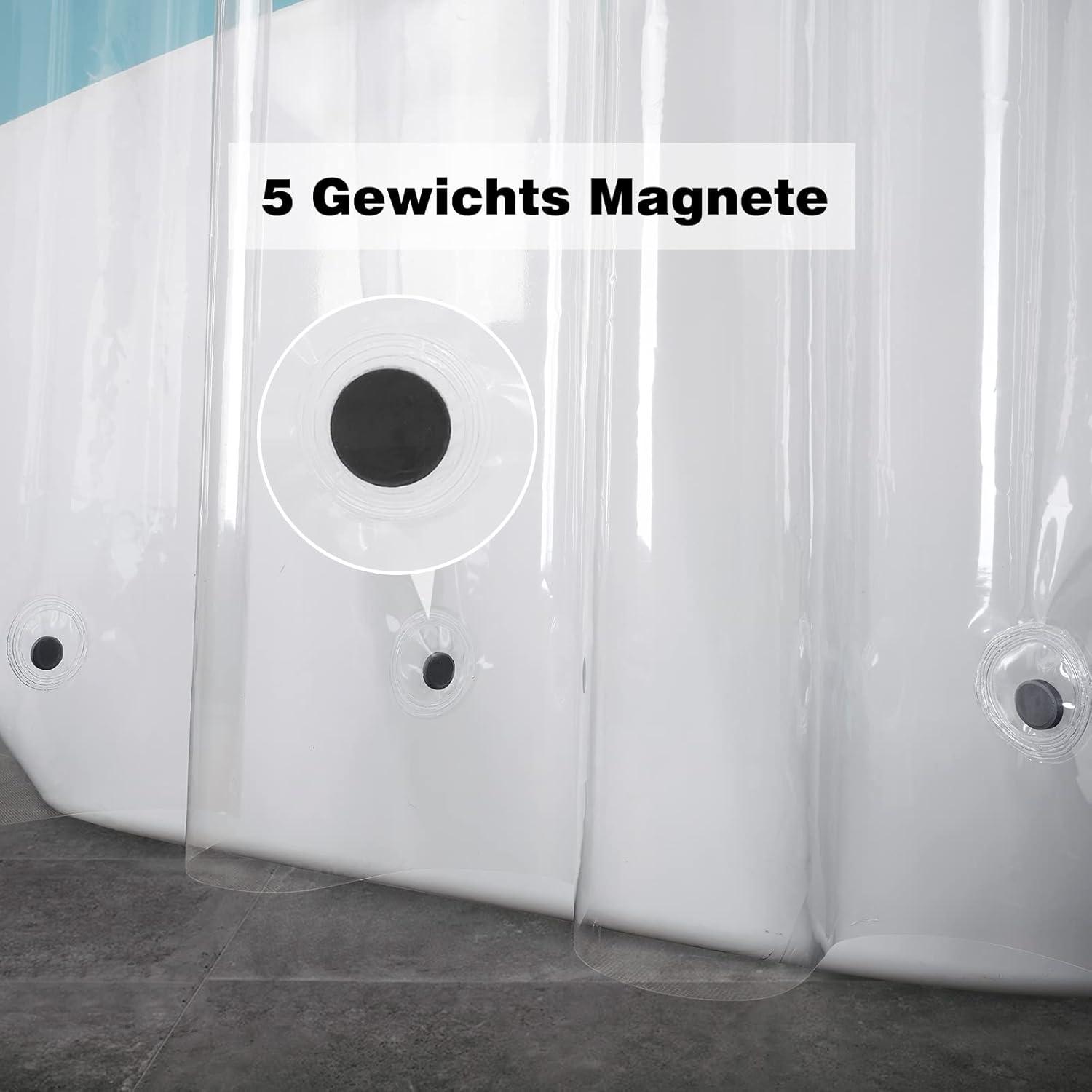 Duschvorhang Transparent 180x200 Wasserdicht mit Magneten und Metallösen