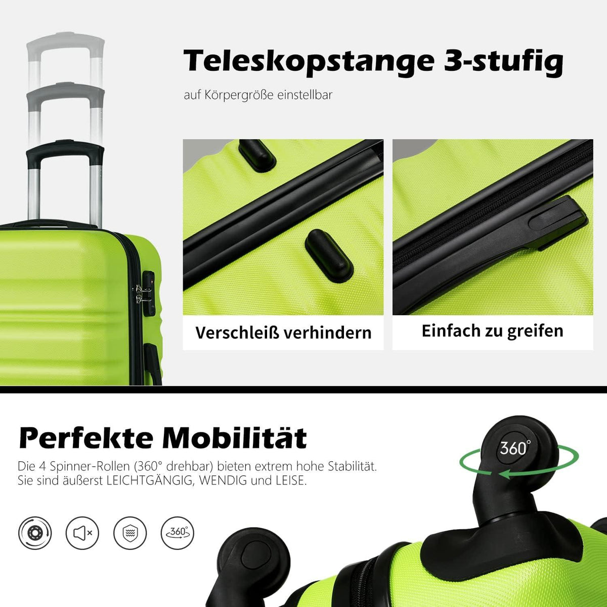 COOLIFE Hartschalen-Koffer Handgepäck Trolley 4 Rollen TSA-Schloss