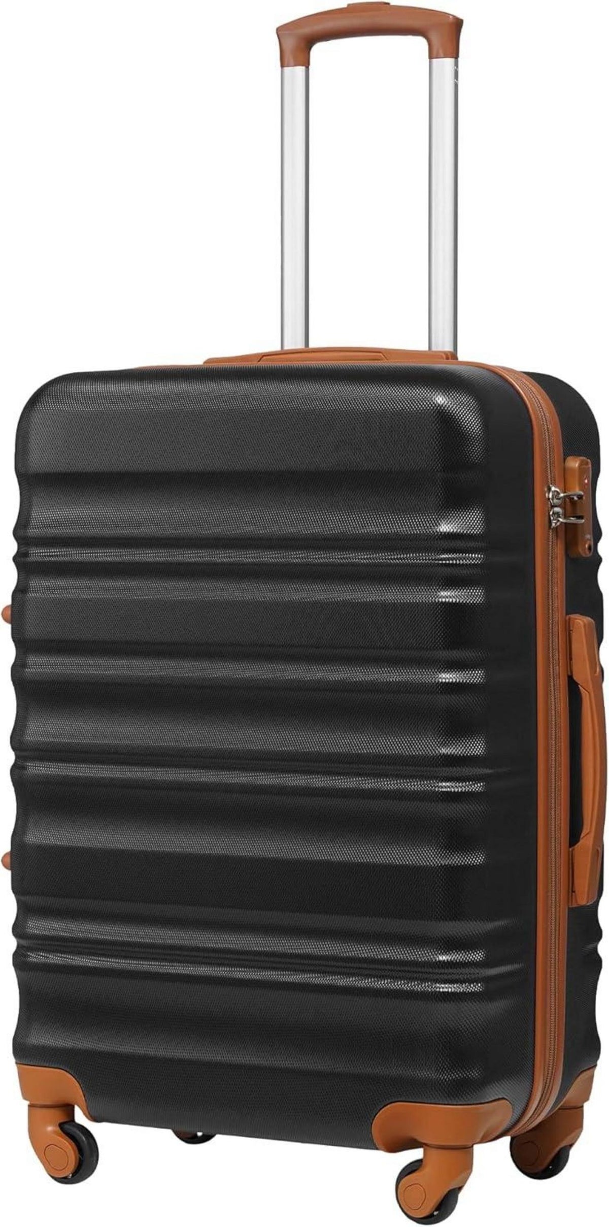 Coolife Hartschalen-Koffer Trolley mit TSA-Schloss Schwarz/Braun