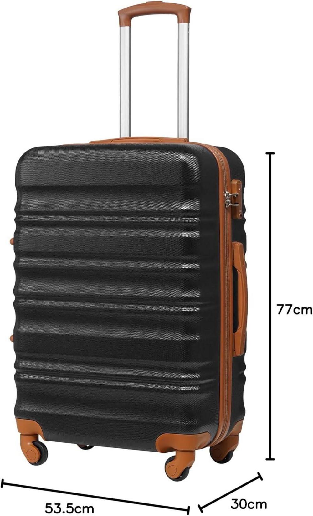 COOLIFE Hartschalen-Koffer Trolley Rollkoffer mit TSA-Schloss und 4 Rollen - Schwarz/Braun