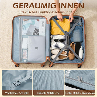 COOLIFE Koffer-Set | TSA-Schloss, 4 Rollen, Weiß/Braun