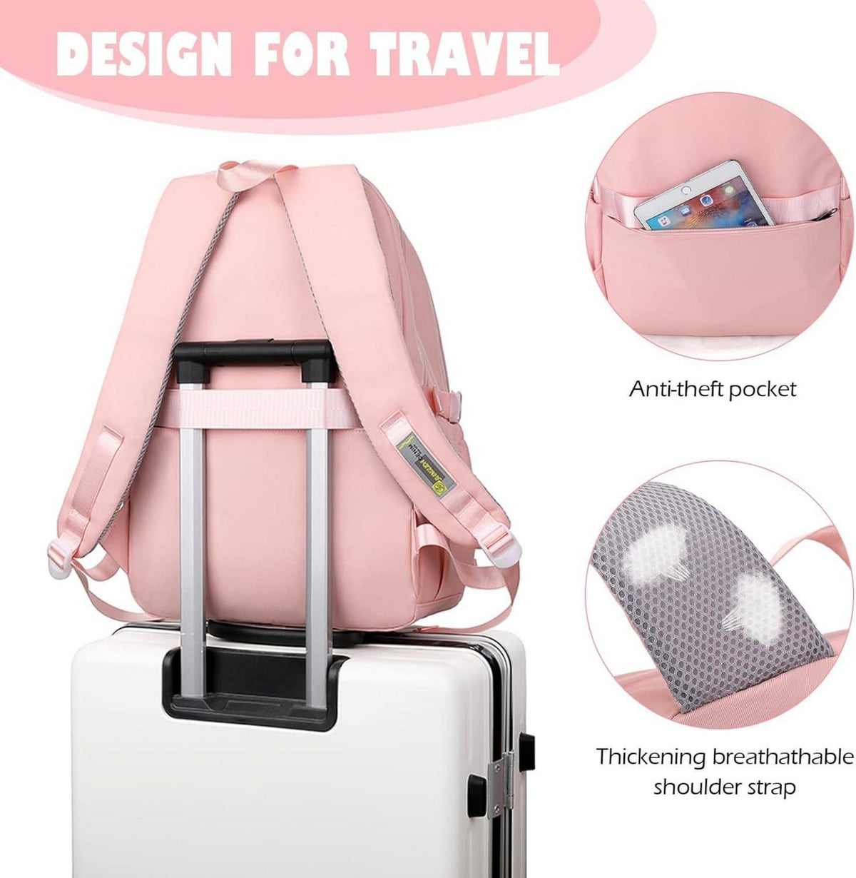 JANSBEN Schulrucksack Schwarz Nylon mit Laptopfach für Jugendliche