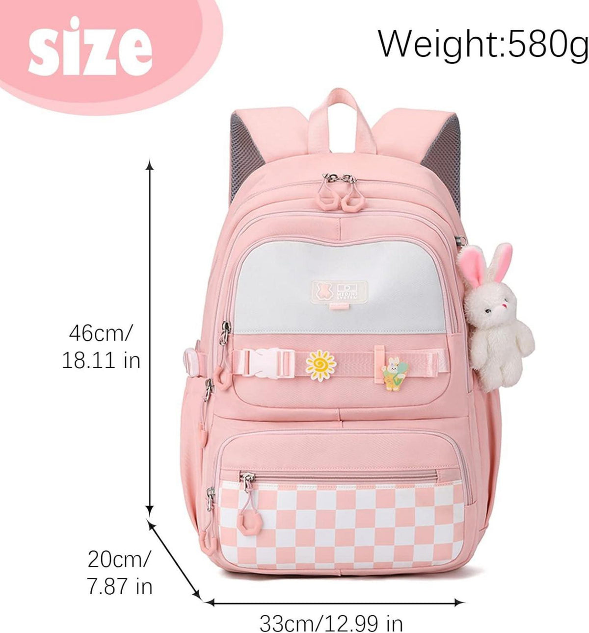 Schulrucksack Jungen Mädchen Schwarz Nylon Laptopfach höhenverstellbar