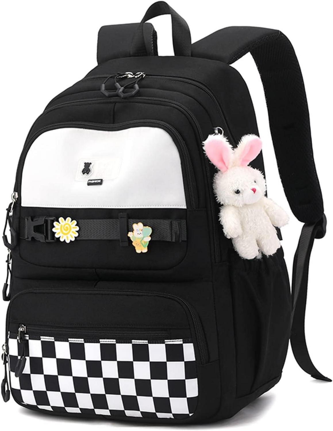 JANSBEN Schulrucksack Jungen Mädchen Schwarz Nylon 21L