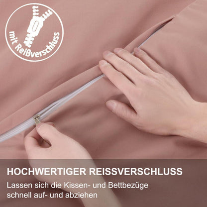 Beqnat Bettwäsche 200x200cm Rosa Mikrofaser Set mit Reißverschluss