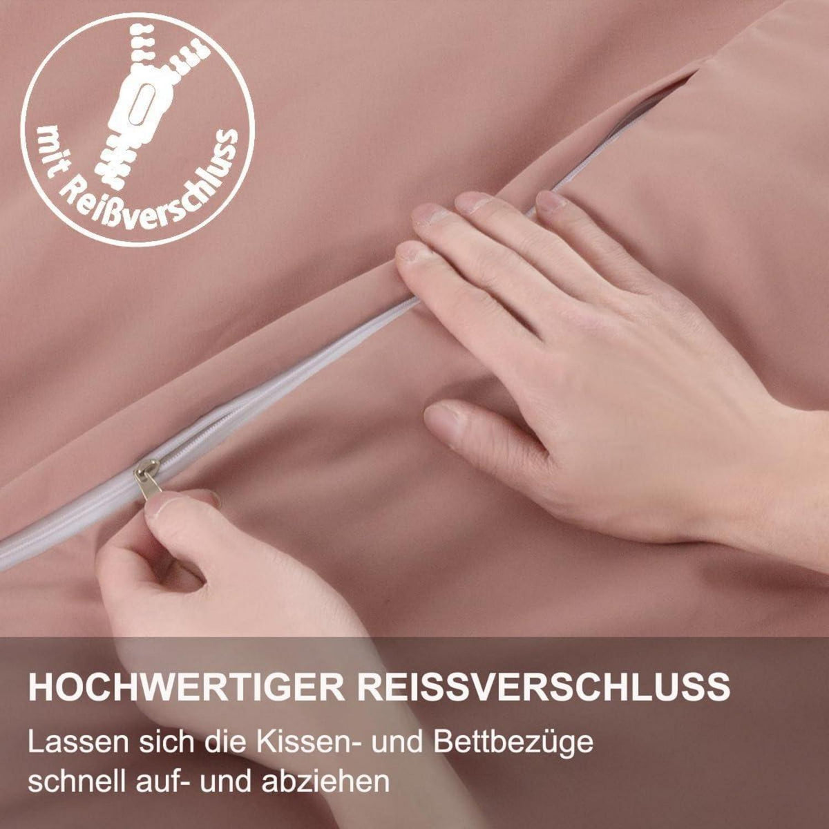 Beqnat Bettwäsche 135x200 Mikrofaser Rosa 4-teilig mit Reißverschluss