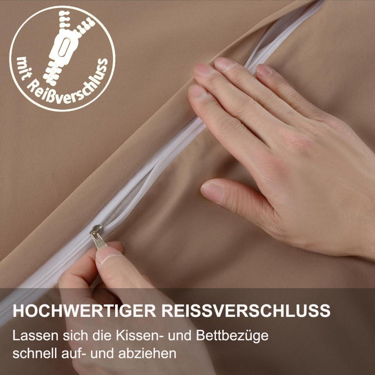 4tlg Bettwäsche-Set 135x200 Beige Mikrofaser Reißverschluss