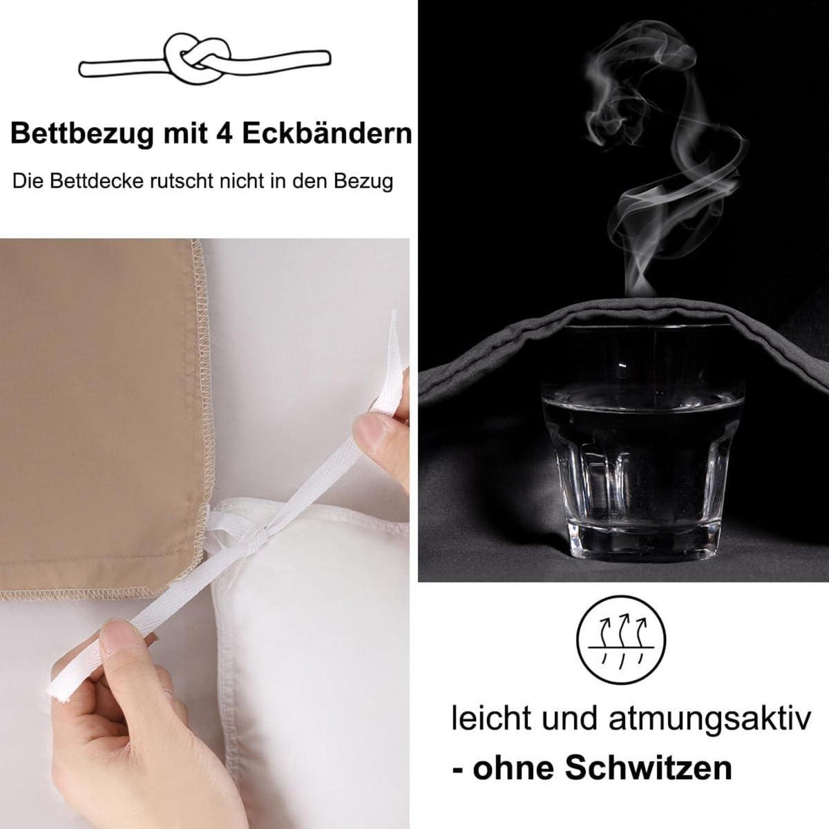Beqnat Bettwäsche Set 135x200 Beige 4tlg weich Mikrofaser mit Reißverschluss