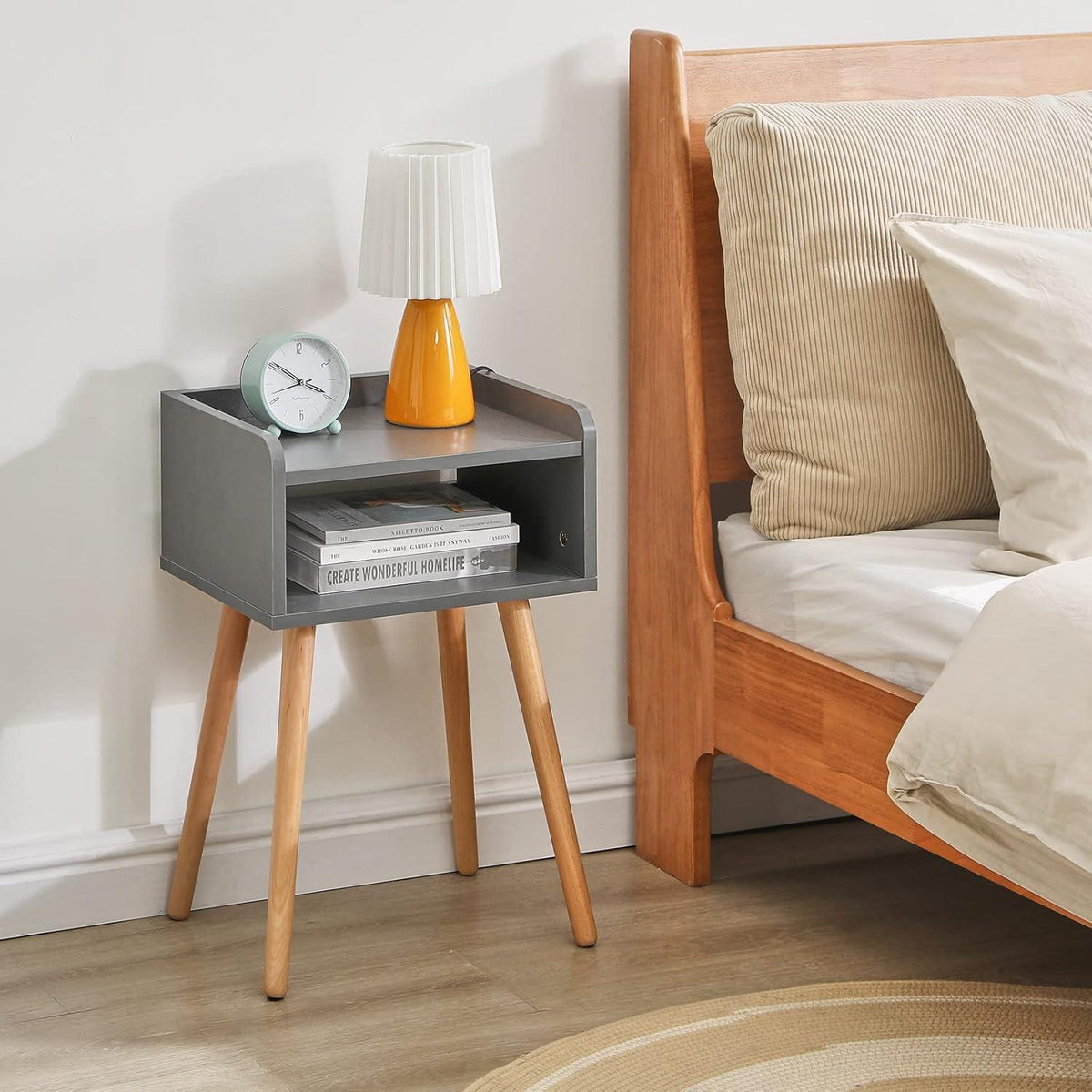 Nachttisch Skandinavisches Design Holz Beistelltisch Grau