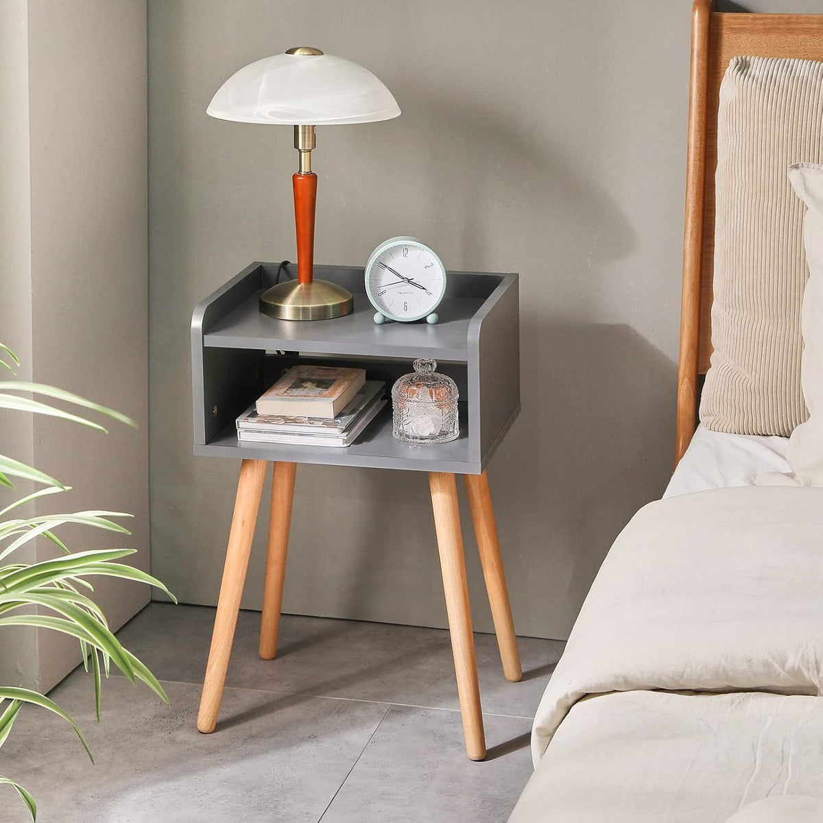 Nachttisch in grau, skandinavisches Design, Massivholz, 38.5x29x59.5cm, IBUYKE