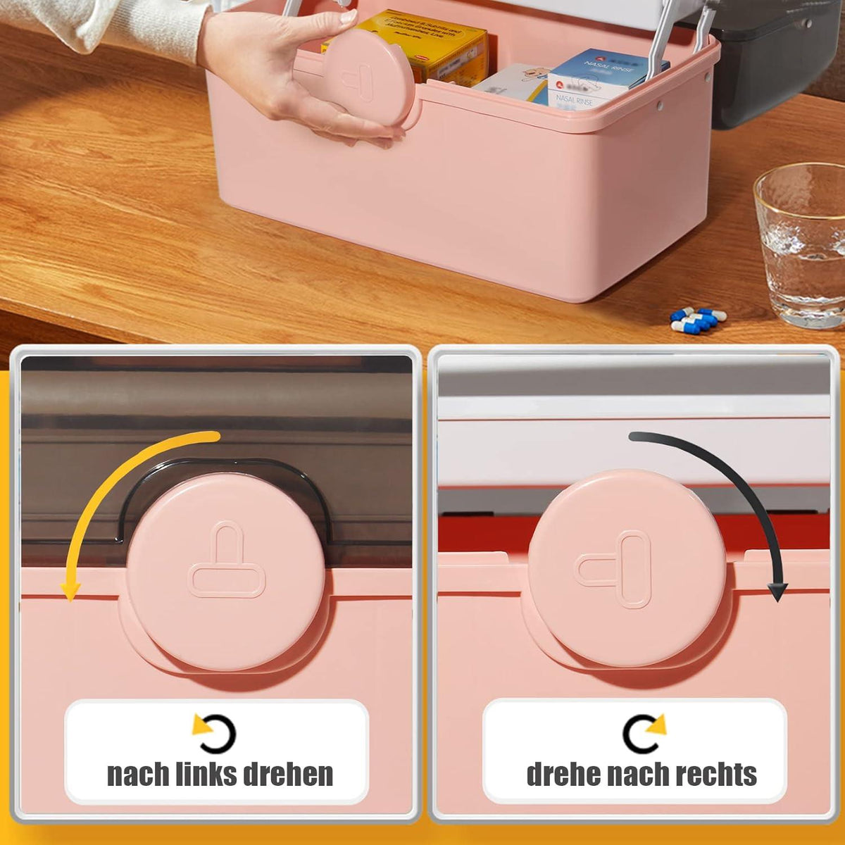 Medikamenten Aufbewahrung Medizinbox Hausapotheke Box Medizinkoffer Rosa