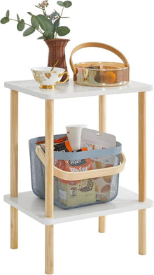 Holz Beistelltisch mit 2 Ebenen Weiß 39x29x53cm modernes Design