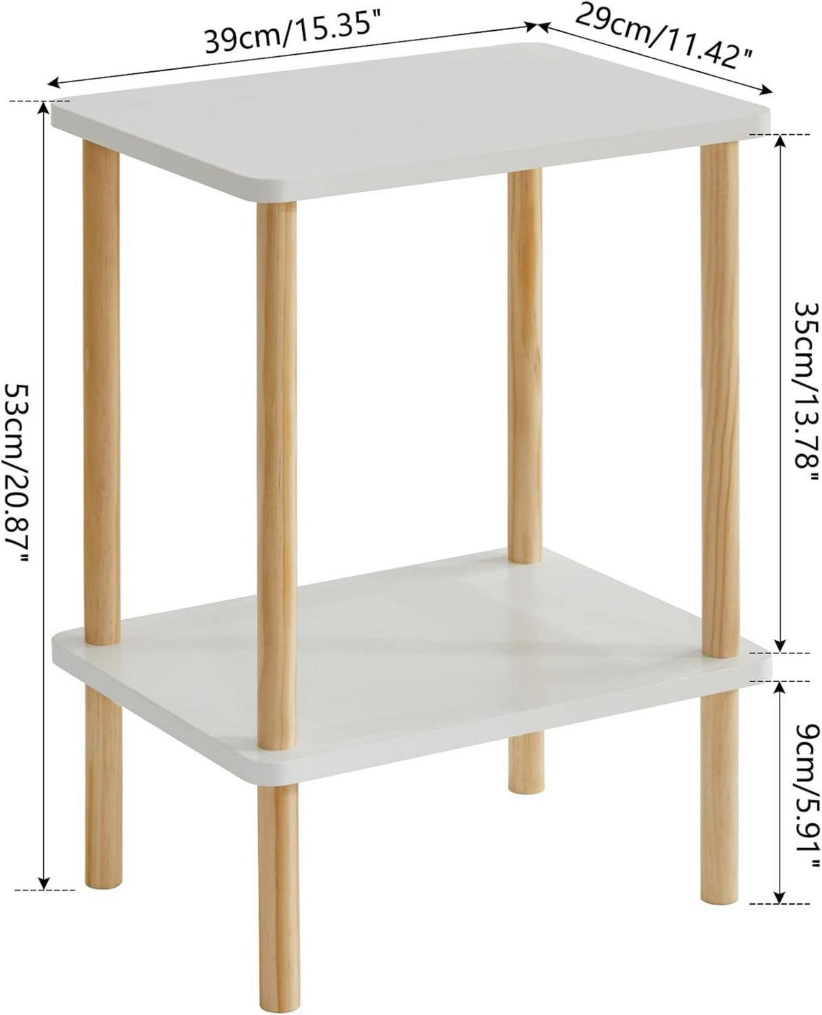 Holz Beistelltisch mit 2 Ebenen Weiß 39x29x53cm modernes Design