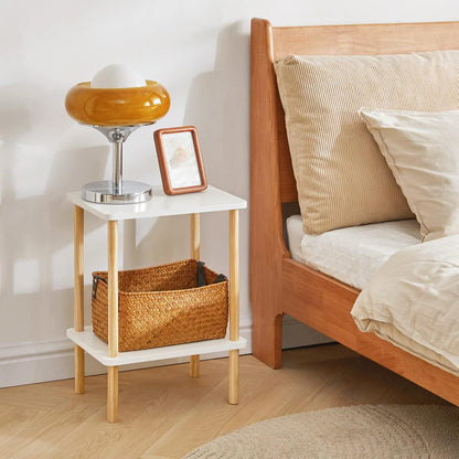 IBUYKE Holz Beistelltisch 2 Ebenen 39x29x53cm Weiß Modernes Design