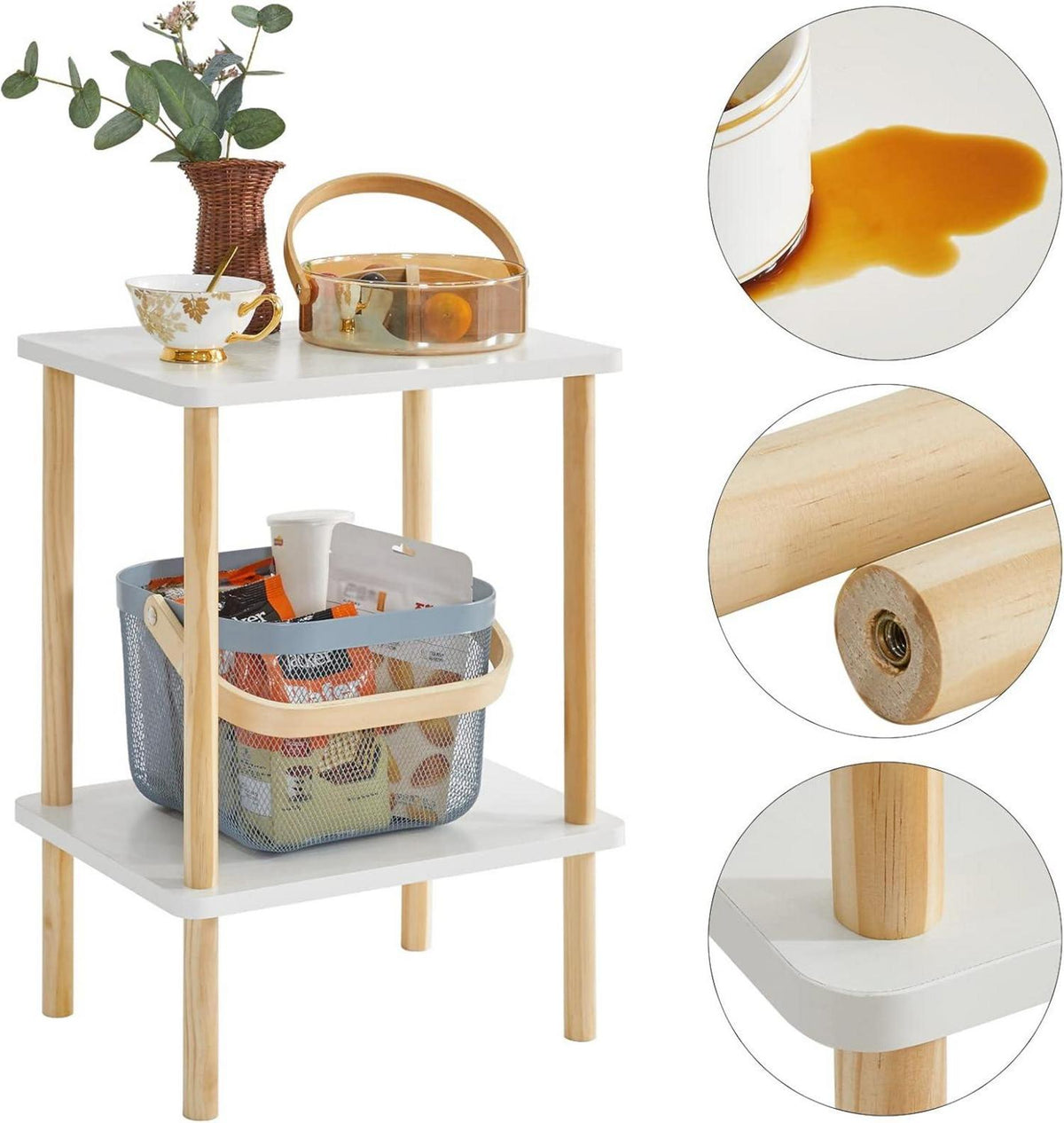 Holz Beistelltisch mit 2 Ebenen 39x29x53cm Weiß Moderne Design